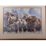 Rosemarie De Goede: watercolours, "The Wagon Team", 14" x 21", in wooden strip frame