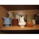 Three relief decorated jugs, a 1953 Coronation mug, 5 1/4" high, another Coronation mug and three