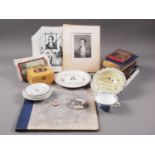 An assortment of collectables relating to Robert Burns, including a Mauchline ware box, books,