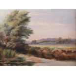 English early 20th century school: oil on board, river landscape, 9 1/4" x 12 1/2", in gilt frame