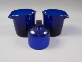 A pair of early 19th century Bristol blue glass two-handled wine glass coolers, 4" high, and a