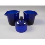 A pair of early 19th century Bristol blue glass two-handled wine glass coolers, 4" high, and a