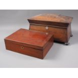 A rosewood sarcophagus two-division tea caddy and a mahogany rectangular box