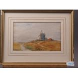 A W Rich: watercolours, windmill with sheep, 5 1/2" x 9 1/4", in gilt frame