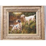 W H Walton: oil on board, two dogs in a landscape, 7 1/4" x 9 1/2", in deep gilt frame