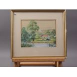 R A Stone: bodycolours, rural scene with cattle, 6 1/4" x 8 1/4", in gilt frame