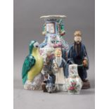 A Cantonese famille verte baluster vase, decorated panels with figures, 10" high, a Cantonese