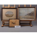 English late 19th century school: three watercolour studies, landscapes, in oak strip frames, a