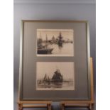 E A Eldred: a pair of etchings, "Shipping off Venice" and "Fishing smacks drawn upon the shore"", in