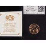 A 2020 gold proof sovereign with original box and certificates