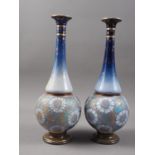 A pair of Royal Doulton Slaters Patent floral decorated vases, 12 1/2" high, and a Royal Doulton