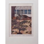 Joanna Wright: a signed limited edition coloured print, "Border Print", 1/2, in blue strip frame,