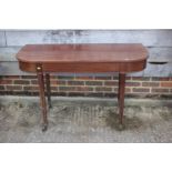 A mahogany 'D' end table, on square taper supports, 47" wide