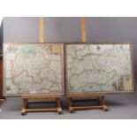After Saxton: a colour print map of Kent, Sussex, Surrey and Middlesex, in wooden strip frame (glass