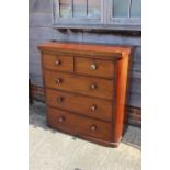 A Victorian mahogany chest of two short and three long drawers with knob handles, on block base, 39"