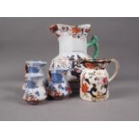 A Mason's Ironstone jug with branch handle and Imari landscape decoration, 9 1/2" high, a set of