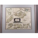 Robert Morden: a hand-coloured print, "The smaller islands in the British Ocean", in strip frame