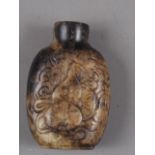 A Chinese carved hardstone snuff bottle, decorated double gourd and precious object, 2 3/8" high