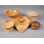 Five turned hardwood bowls, various sizes