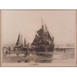 E A Eldred: a pair of etchings, "Shipping off Venice" and "Fishing smacks drawn upon the shore"", in