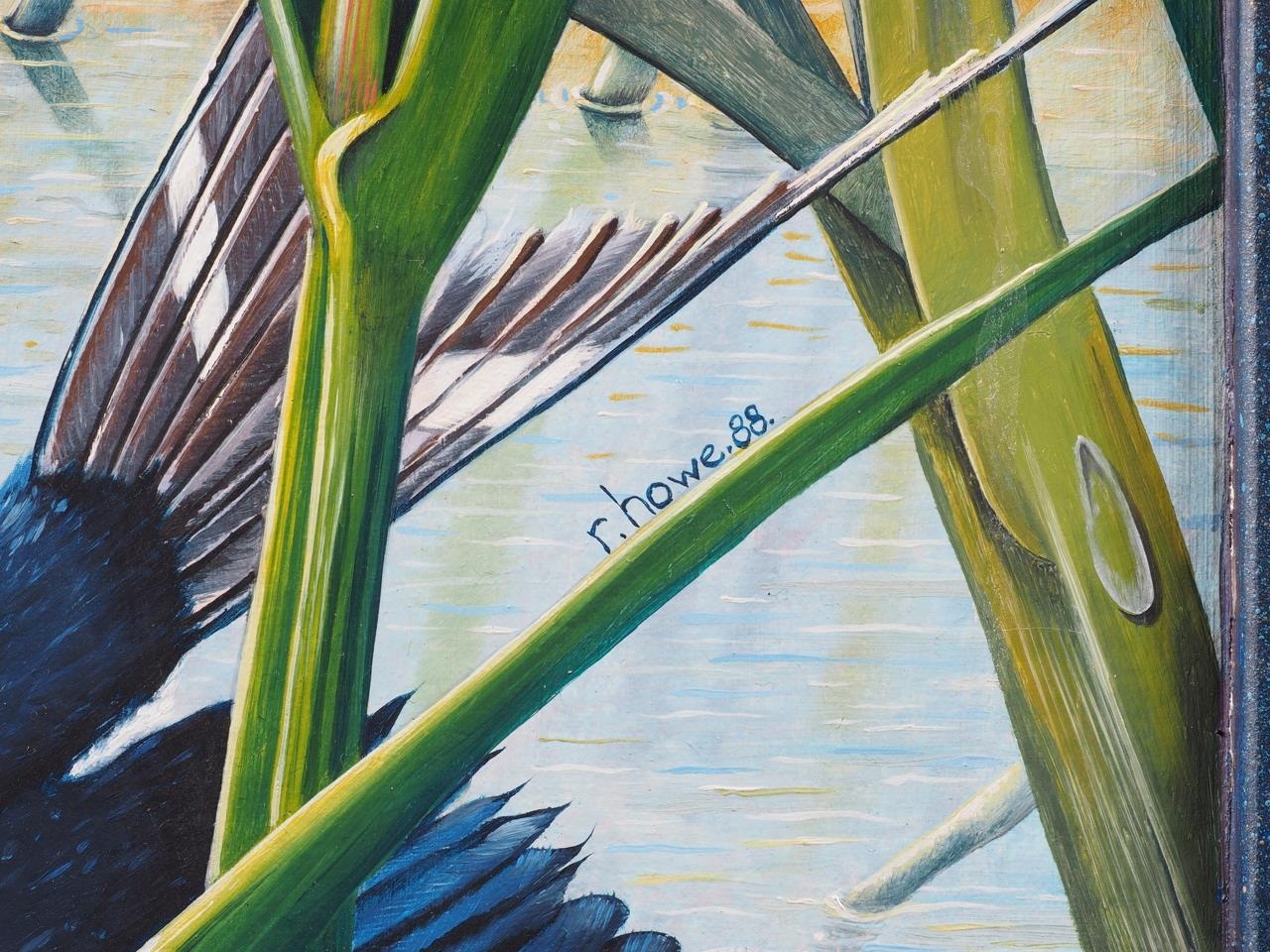 Robert Howe, 1988: oil on canvas laid on board, "Swallows", 20 1/2" x 9 3/4", Portal Gallery label - Bild 2 aus 2