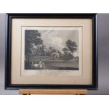 An etching of Fountains Abbey, in ebonised frame, another etching, "Rippon Minster", a print, "