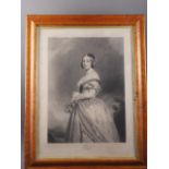 After Winterhalter, 1848: an engraving, "Her Most Gracious Majesty the Queen", in maple frame