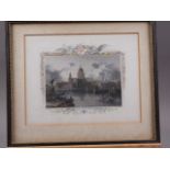 Tombleson: a 19th century hand-coloured print, "St Paul's from Bankside", in Hogarth frame, and