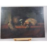 A 19th century oil on canvas, two King Charles spaniels, 22" x 30", unframed