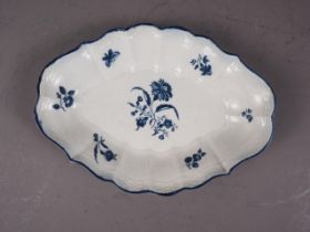 A mid 18th century Worcester blue and white shaped dish with basketwork relief edge and