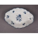 A mid 18th century Worcester blue and white shaped dish with basketwork relief edge and