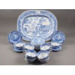 A set of ten Spode "Italian" pattern saucers and tea plates, and a blue and white meat plate
