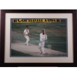 A colour photograph, signed by Ian Botham, in strip frame