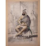 Emily Eden (1797-1869): Anglo Indian Lithograph of the Sikh Maharaja Sher Singh, seated dressed in