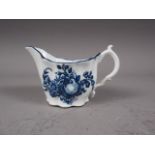 A mid 18th century Worcester "Chelsea ewer cream boat" with blue and white transfer decoration