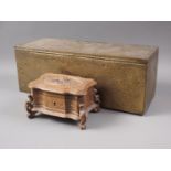 A hammered brass rectangular box and a small Black Forest style jewellery box