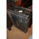 A japanned tin two-handled travel trunk, "Foxbrand" by A B Foxall Wolverhampton, 36" wide