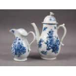 A mid 18th century Worcester blue and white transfer decorated coffee pot and cover, 7 3/4" high (