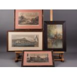 A pair of 18th century engravings, views of Venice, a 19th century engraving and a watercolour