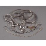 A selection of silver jewellery, including four bangles, a pendant, etc, 4oz troy approx