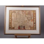 John Speed: a 16th century hand-coloured map of Oxfordshire, in strip frame