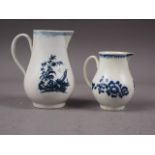 A mid 18th century Worcester blue and white sparrow beak jug with transfer printed chinoiserie