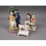 A late 18th century Staffordshire figure group, "Return", 8 1/4" high (extensive restorations), a
