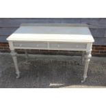 A late 19th century grey painted dressing table with ledge back, fitted two drawers with glass