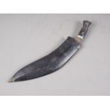 A kukri with inlaid horn handle, blade 11" long, in scabbard and a cigarette card album,