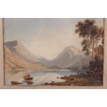 John Varley: an 18th century aquatint, landscape with lake and mountains, in gilt frame, and after