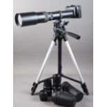 A Zenith single lens reflex camera, an Optimax 500mm F8 telephoto lens, a similar 200mm lens, a