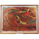 David Koster: a signed limited edition screen print, golden pheasants, 72/75, in strip frame