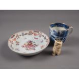 A 19th century Chinese blue, white and gilt decorated tea cup (hairline crack), a 19th century