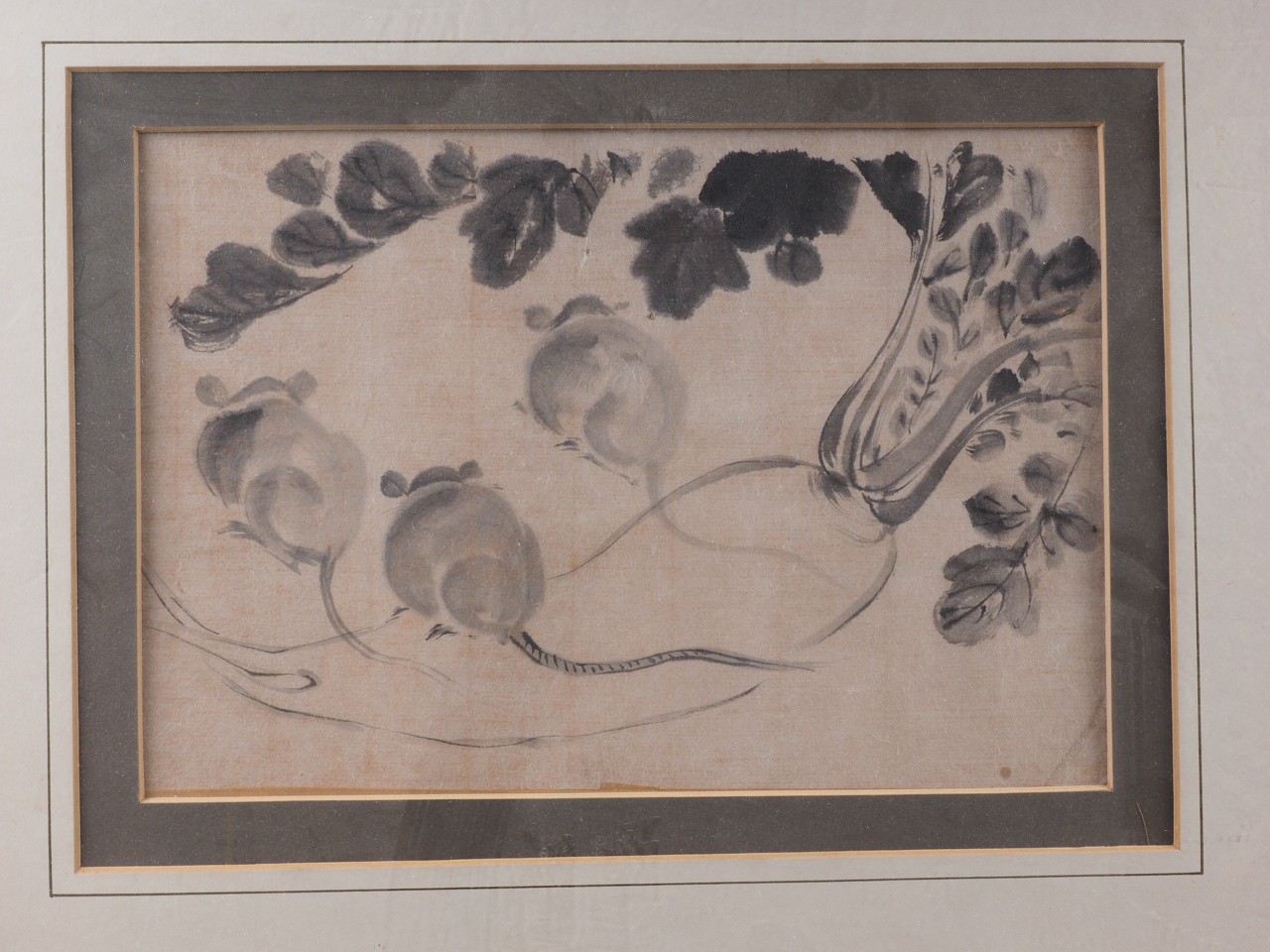 A Japanese print, study of a dog, in gilt strip frame, another print, study of a robed rodent, and - Bild 4 aus 4